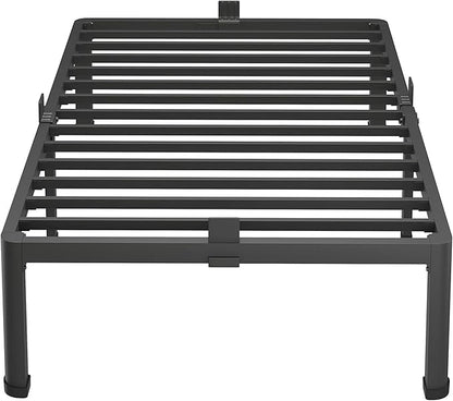 MAF 16 Inch Twin Bed Frames with Round Corner Legs Mattress Slide Stopper No Box Spring Needed Heavy Duty Metal Platform Bed Frame Under-Bed Storage Space, 3000 LBS Steel Slats Support