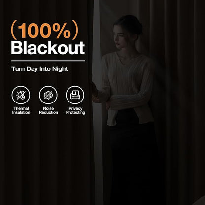 100% Blackout Extra Long Curtains 120 inch Length 2 Panels for Living Room, Linen-Look Textured Room Darkening Thermal Insulated Noise Reduction Drapes for Bedroom (W52xL120, Taupe)