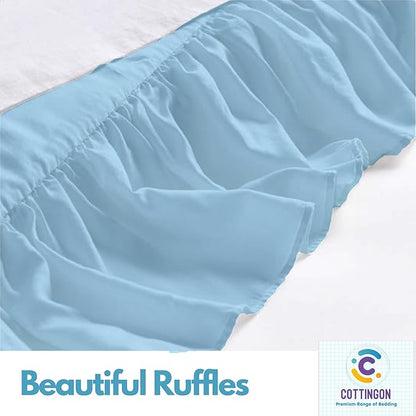 Ruffled Bed Skirt with Split Corners-Dust Ruffle - 22" Drop 100% Microfiber Soft,Sheen & Luxurious Look - Bed Skirts (Light Blue -King)