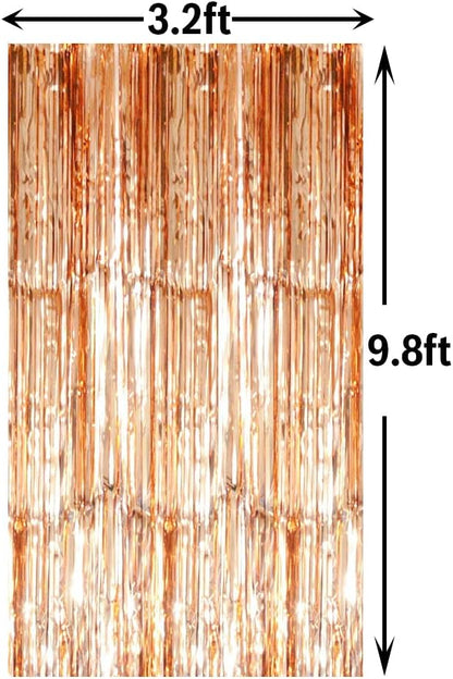 GOER 3.2 ft x 8.2 ft Metallic Tinsel Foil Fringe Curtains,Party Streamer Backdrop for Birthday,Graduation Decorations and New Year Eve (2 Packs,Champagne Gold)