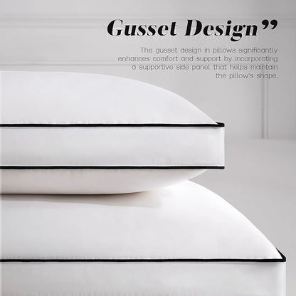 Feather Down Pillows Standard Size Set of 2 with Gusset, Luxury Hotel Collection Bed Pillow 2 Pack, Down Surrounded Gusseted Pillows for Sleeping, Fluffy for Side, Back Sleepers 20x26 in.