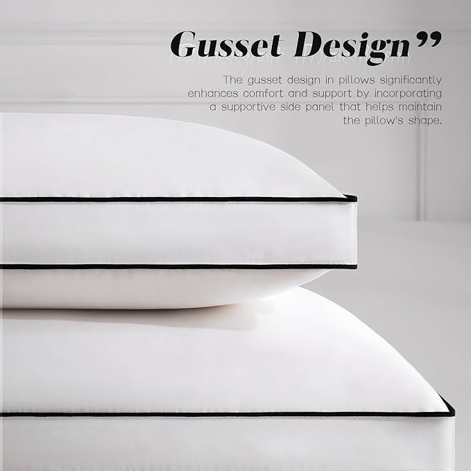 Feather Down Pillows Standard Size Set of 2 with Gusset, Luxury Hotel Collection Bed Pillow 2 Pack, Down Surrounded Gusseted Pillows for Sleeping, Soft for Side, Back Sleepers 20x26 in.