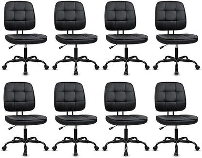 CLATINA Armless Home Office Chair with Lumbar Support and Wheels, Small PU Leather Ergonomic Low Back Desk Chairs No Arms, Adjustable Height 360° Swivel Rolling Computer Task Chair, Black, 8 Pack