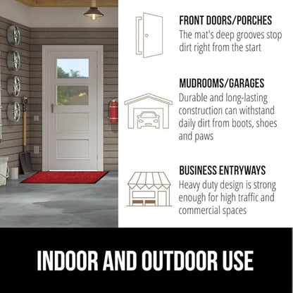 GORILLA GRIP Waterproof Traffic Guard Door Mat, 72x48, Heavy Duty Entryway Mats, Strong Rubber Back Commercial Utility Rugs for Office Hallway, Garage Floor and Home, Low Profile Carpet Runner, Red