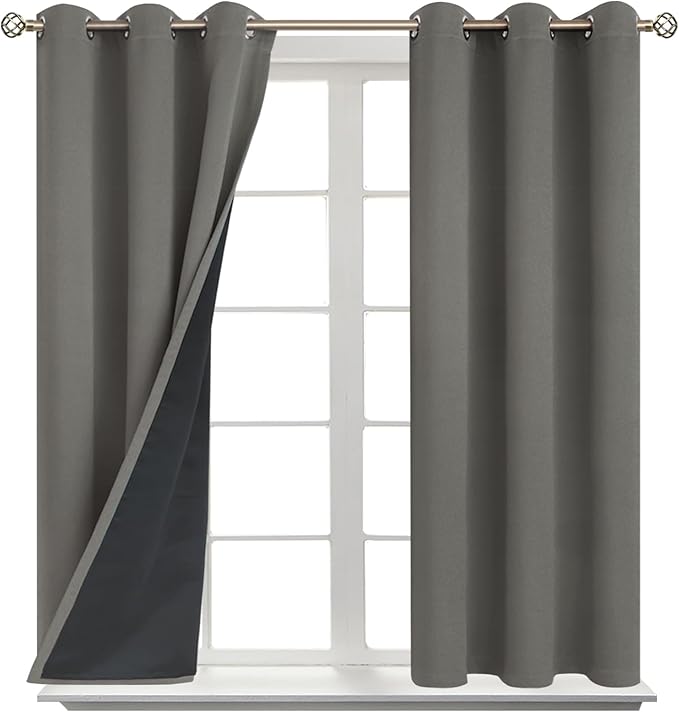 BGment Short 100% Blackout Curtains for Bedroom, Thermal Insulated Energy Efficiency Noise Reducing Grommet Curtains 54 Inch Length with Liner for Small Window 2 Panels Each 42 Inch Wide, Grey