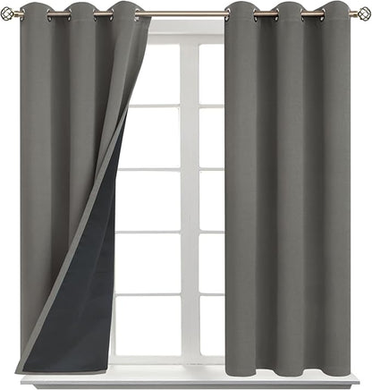 BGment Short 100% Blackout Curtains for Bedroom, Thermal Insulated Energy Efficiency Noise Reducing Grommet Curtains 54 Inch Length with Liner for Small Window 2 Panels Each 42 Inch Wide, Grey