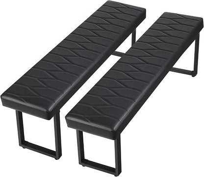 STHOUYN 58” Padded Dining Table Bench Pair of 2 for 6-8 Person, Faux Leather Indoor Cushioned Extra Long Bench for Dining Room Table, Bedside Shoe Entryway Benches (Black, 58")