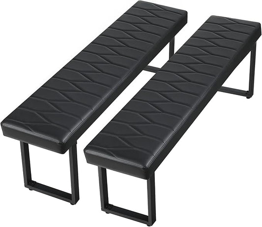 STHOUYN 58” Padded Dining Table Bench Pair of 2 for 6-8 Person, Faux Leather Indoor Cushioned Extra Long Bench for Dining Room Table, Bedside Shoe Entryway Benches (Black, 58")