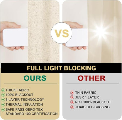 PrinceDeco Sliding Glass Door Curtain 100% Linen Blackout Curtains 84 Inches Long Extra Wide Room Darkening Privacy Window Curtain for Patio Door,100 X L84 Inch, Bleached Sand