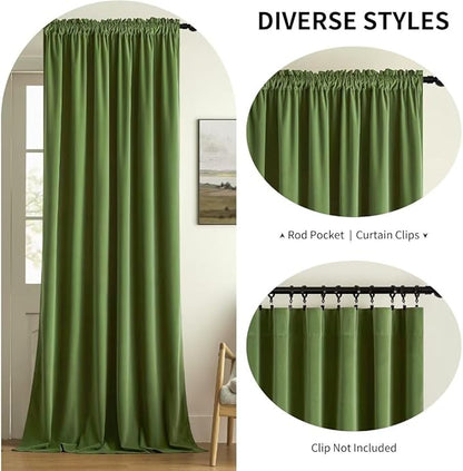 Joydeco Green Velvet Curtains 84 inch 2 Panel, Room Darkening Super Soft Velvet Drapes for Bedroom Living Room Thermal Insulated Window Drapes, Luxury Blackout Rod Pocket Curtains,W52 x L84 inch