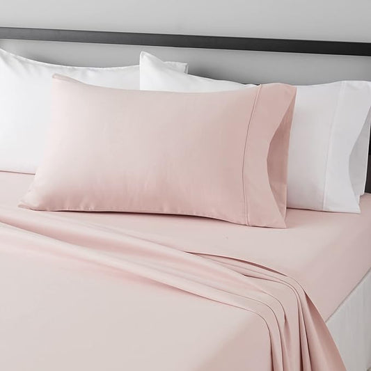 Amazon Basics Lightweight Super Soft, Comfortable Easy Care Microfiber 3-Piece Bed Sheet Set with 14-Inch Deep Pockets, Easy to Wash, Twin XL, Blush Pink, Solid