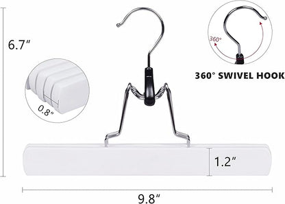 Amber Home 10 Pack White Wooden Pants Hangers, Wood Clamp Hangers with Non Slip Padded Velvet, Jeans/Slacks Hangers Hair Extension Hangers for Skirts, Trousers, Wigs (White, 10)