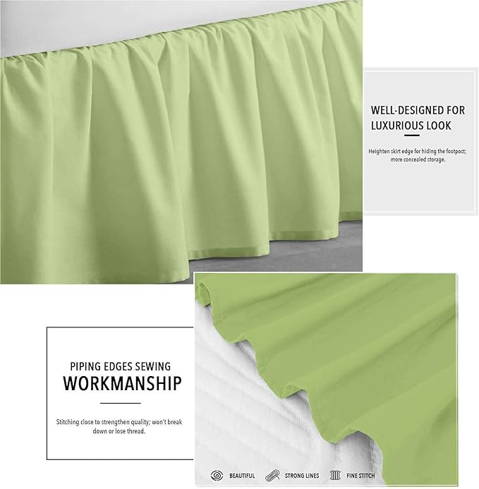Sage Solid Ruffled Bed Skirt Twin-10 Inch Drop Split Corner, Microfiber Bedskirt with Platform Three Sided Coverage