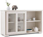 Costzon Sideboard Buffet Cabinet, Wooden Kitchen Storage Cabinet with Adjustable Shelf, Sliding Glass Doors, Accent Coffee Bar Cabinet Console Table for Living Room, Dining Room, Hallway (Cream White)