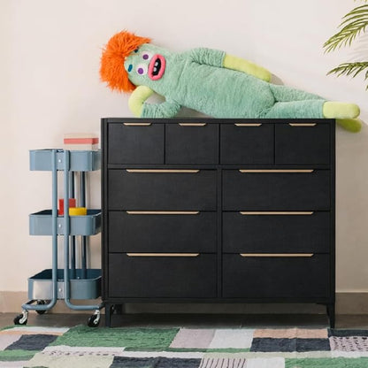 Naima Premium Fabric Dresser - Strong Metal Frame, 10 Spacious Sag-Proof Drawers with Sleek Metal Handles - Premium & Durable Storage Solution for Your Home (Black)