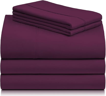 LuxClub 5 PC Split King Sheet Set, Deep Pockets Wrinkle Free Cooling Bed Sheets Hotel Bedding for Women, Men, Includes 2 Fitted Sheet, 1 Flat Sheet and 2 PillowcasesSoft Eggplant