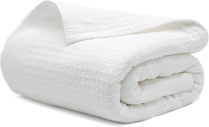Salt Earth 100% Cotton Throw Blanket, Queen, 90"X92" Waffle Throws for Home, Bedrooms, Outdoor and Office Couch, Modern & Cozy Room Decor Blankets, Lightweight, All Season Western Blanket(White)