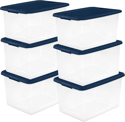 Sterilite 24-Pack Color Program, Large Clear Plastic Storage Bins with Lids, 64 Quart, Blue - Stackable Organizing Container Boxes for Closet, Bathroom, and Office