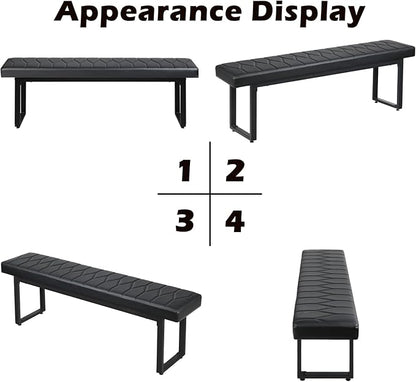 STHOUYN 58” Padded Dining Table Bench Pair of 2 for 6-8 Person, Faux Leather Indoor Cushioned Extra Long Bench for Dining Room Table, Bedside Shoe Entryway Benches (Black, 58")