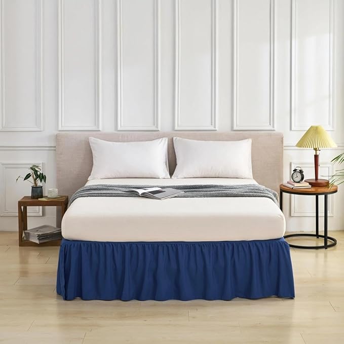Bed Skirt Full Size Ruffled Bed Skirt with Split Corners, Full Bed Skirts 18 Inch Drop with Platform, 18'' Full, Navy Blue