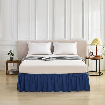 Bed Skirt Full Size Ruffled Bed Skirt with Split Corners, Full Bed Skirts 16 Inch Drop with Platform, 16'' Full, Navy Blue