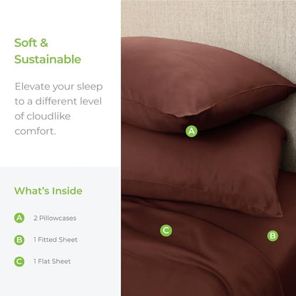 Cariloha Aloha Soft 4-Piece Sheet Set | Maroon Sunset | Queen | Made from 100% Viscose derived from Bamboo | Introductory Sheet Line