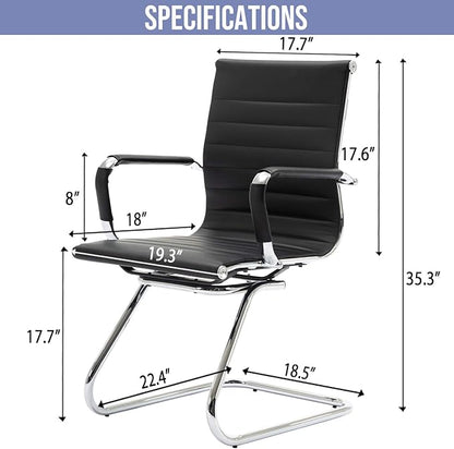 Wahson Office Guest Chairs Set of 6, Leather Reception Chairs, Mid Back Waiting Room Chair, Conference Chairs with Sled Base, Desk Chair No Wheels for Meeting/Lobby/Restroom, Black