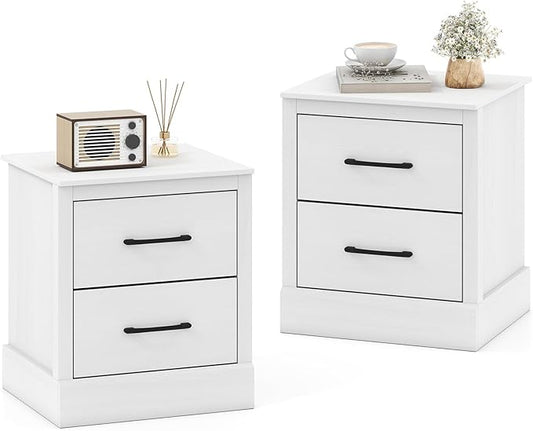 Giantex Modern Nightstand Set of 2, Wood Bedside Table with 2 Storage Drawers, Compact Floor Night Stand End Table, White Accent Sofa Side Table for Bedroom