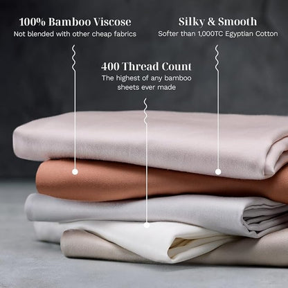 LUXOME Luxury Sheet Set | 100% Rayon (Viscose) from Bamboo | Twin Size - Dune | Deep Pockets | 3-Piece Set (Fitted, Flat, Pillowcase)