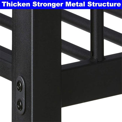 Upgraded Version Thicken Metal Heavy-Duty Queen Over Queen Bunk Bed, Best Industrial Style Stronger Queen Size Bunk Bed Frame with Ladder for Adults, Easy Assembly (Queen Over Queen-A)