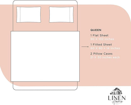 Linen Home 100% Cotton Percale Sheets Queen Size, Brushed Rose, Deep Pocket, 4 Pieces Set - 1 Flat, 1 Deep Pocket Fitted Sheet and 2 Pillowcases, Crisp Cool and Strong Bed Linen