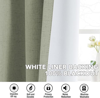 H.VERSAILTEX Linen Curtains 100% Blackout Curtains for Bedroom 54 inch Long Full Light Blocking Nature Linen Blended Window Curtains for Living Room Nickel Grommet (2 Panels, Heathered Tea)