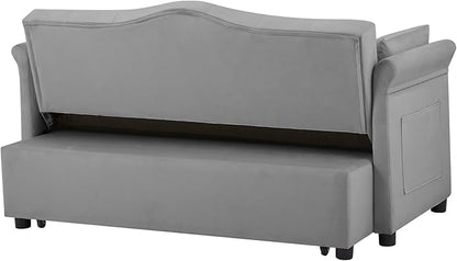 57'' Convertible Sleeper Sofa Bed with Adjustable Backrest, Chaise Lounge, 2 Pillows & Side Storage Pockets – Stylish & Functional Furniture for Living Room or Small Spaces (Grey Sofa Bed)