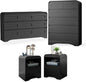 4 Piece Bedroom Set, Dresser and Nightstand Sets, Modern Wooden Large 9 Drawers Dresser and Tall 6 Drawer Dressers & Night Stand Set of 2 for Bedroom, Black