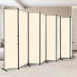 Room Divider Folding Privacy Screens with Wheels, 6FT Tall Divider for Room Separation, Movable Room Partitons and Dividers, Indoor Room Dividers Panel with Fabric (Beige, 8 Panel-176‘’-Flat Base)