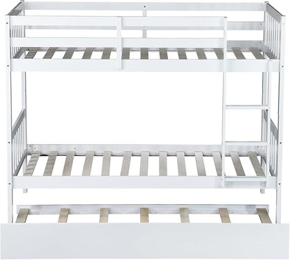 Bellemave Twin Over Twin Bunk Bed with Trundle,Convertible Bunk Beds with Ladder & Safety Guardrails,Twin Size Bunk Beds for Kids Girls Boys,White