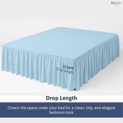 KRISHNA Ruffled Bed Skirt with Split Corners Full, 100% Microfiber Hotel Quality, 21 Inch Drop Dust Ruffle Gathered Bedskirt with Platform, 54" x 75", Light Blue