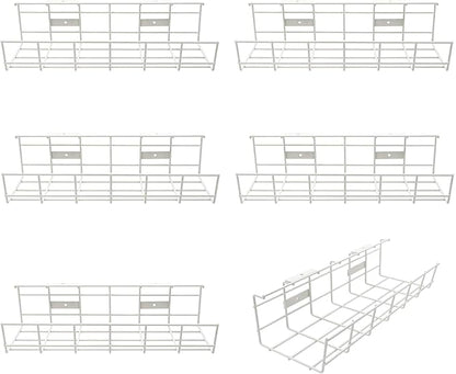 Under Desk Cable Management- 6 Pack Cord Organizer. Metal Wire Cable Management Tray for Office, Studio and Home. Super Sturdy Under Table Cable Managements - White Cable Organizer