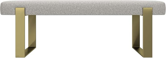 VANT Upholstered Bed Bench - Faux Merino Wool Grey - Burnished Brass - Contemporary Modern, Bedroom Bench Seat, Hallway, or Entryway