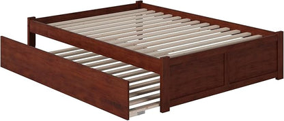 AFI Concord Full Size Platform Bed with Footboard & Full Trundle in Walnut