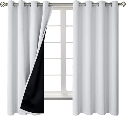 BGment Greyish White 100% Blackout Curtains for Bedroom 63 Inch Length 2 Panels Set, Thermal Insulated Full Light Blocking Grommet Noise Cancelling Window Curtains for Nursery, 52 Inch Wide Each