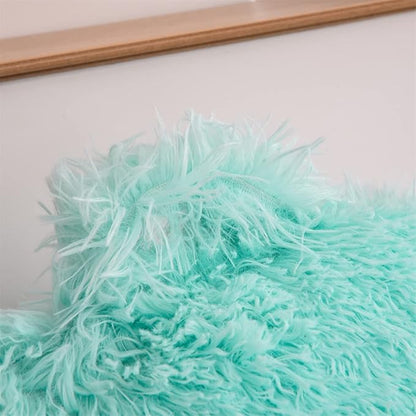 Holawakaka Standard Faux Fur Bed Rest Pillow with Arms,Shaggy Backrest Reading Pillows Perfect for Kids, Teens, Petites, Boys Girls Lumbar & Head Neck Coccyx Lower Back Support Cushion (Aqua)