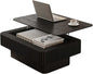 Lift Top Coffee Table with Storage, Solid Wood Coffee Table with Adjustable Height, Fluted Center Table Accent Tea Table for Living Room, Apartment, Office (38.6" Black)