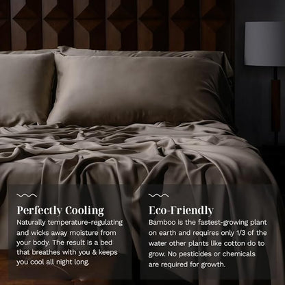 LUXOME Luxury Sheet Set | 100% Viscose from Bamboo | King Size - Truffle | Deep Pockets | 4-Piece Set (Fitted, Flat, 2 Pillowcases)