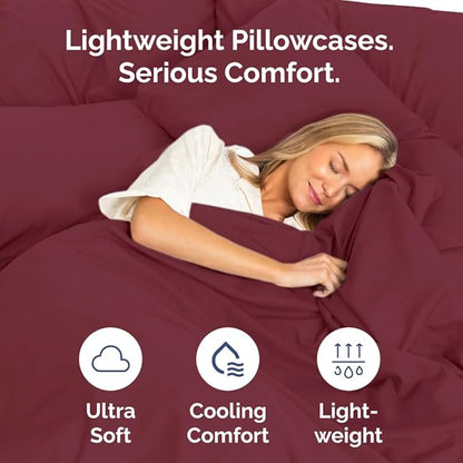 King Pillow Cases Set of 10 - Ultra Soft Hotel Quality Pillowcase Covers - Comfy & Wrinkle Free - Shrink, Stain & Fade Resistant - Easy-Care, Machine Washable Pillow Protectors - 10 Pcs Set - Burgundy