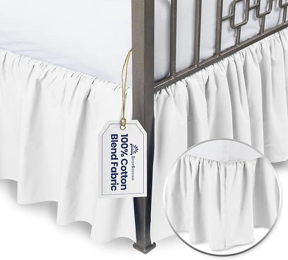 BLISSFORD White Bed Skirt Twin XL Size 18 inch Drop - with Split Corners - Cotton Blend Ruffled Bed Skirt, Dust Ruffle with Platform, White Twin XL Bedskirt, Machine Washable