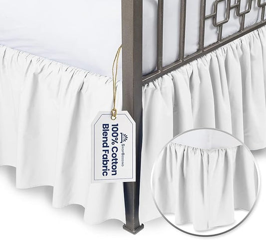 BLISSFORD White Bed Skirt Queen Size 14 inch Drop - with Split Corners - Cotton Blend Ruffled Bed Skirt, Dust Ruffle for Queen Size Bed, Platform White Bedskirt, Machine Washable