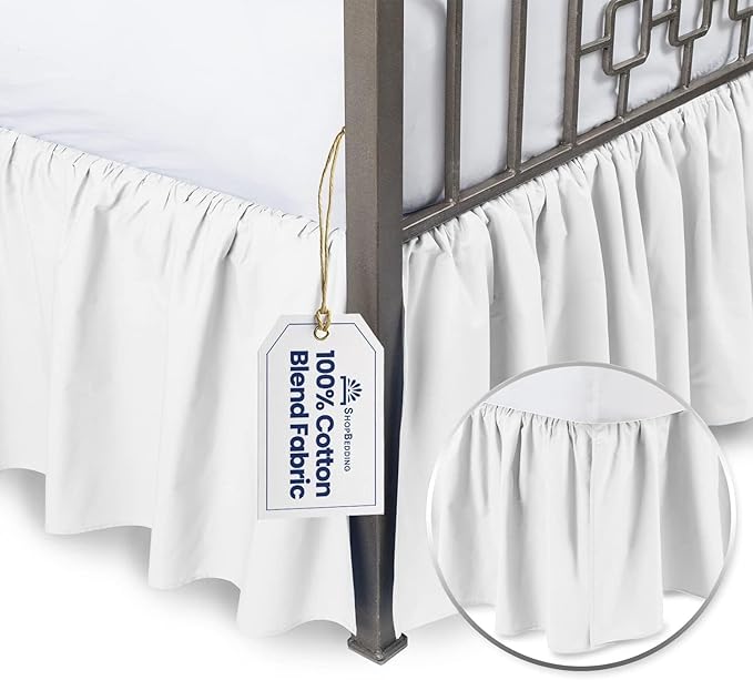 BLISSFORD White Bed Skirt Queen Size 21 inch Drop - with Split Corners - Cotton Blend Ruffled Bed Skirt, Dust Ruffle with Platform, White Queen Size Bedskirt, Machine Washable
