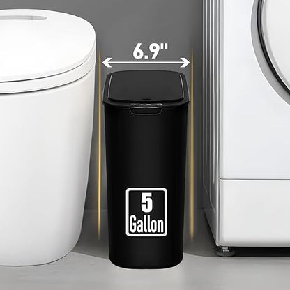 TIPGO 5 Gallon Motion Senor Bathroom Trash Can with Lid, Automatic Garbage Can Touchless, Smart Plastic Waste Basket for Narrow Spaces, Bathroom, Office, Bedroom, Living Room (Black)