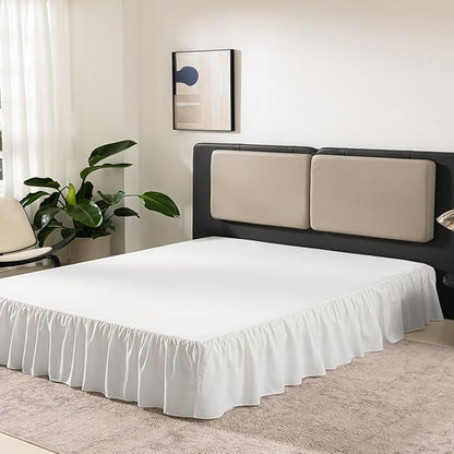 TSUTOMI Bed Skirt Queen Size Ruffled Bed Skirt with Split Corners, 16 Inch Drop Dust Ruffle Bed Skirts with Platform, Gathered Style, 100% Microfiber, Ivory